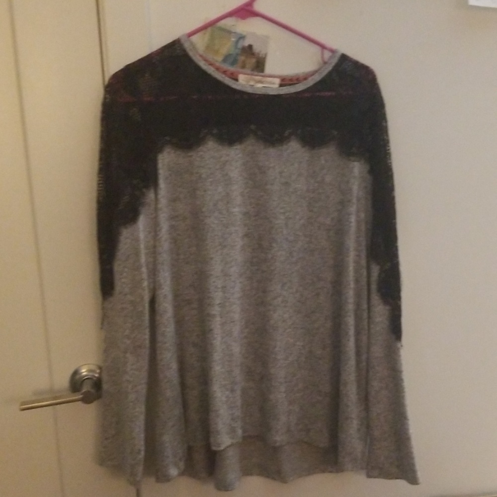 Lace overlay loose fitting sweater